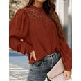 thumbnail image 6 of PRETTYGARDEN Women's Spring Tops Crewneck Eyelet Lace Crochet Casual Long Sleeve T Shirts Loose Chiffon Solid Blouses, 6 of 7