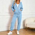 thumbnail image 3 of Women's Fleece Lined 2 Piece Tracksuit Zip Up Hoodie Jacket Jogger Pants Set Drawstring Waist Loose Fit Fall Winter Casual Loungewear Green, 3 of 6
