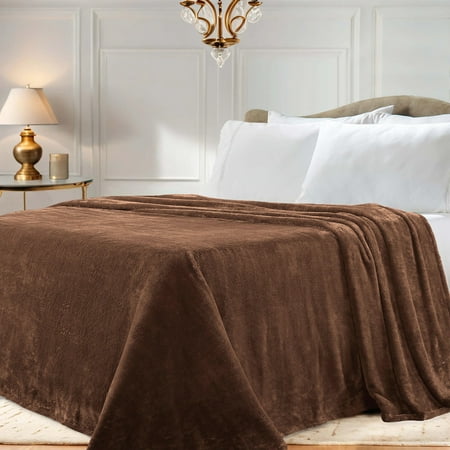 Superior Super Soft Plush Fleece Blanket, Adult/Teen, Full/Queen 90" x 90", Chocolate