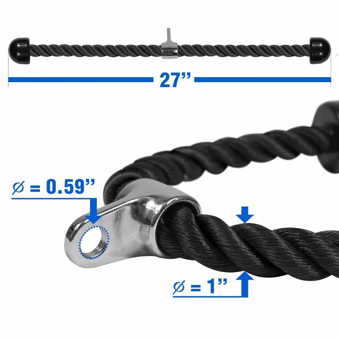 Deluxe Tricep Rope Pull Down 27 inch Rope Length, Easy to Grip & Non