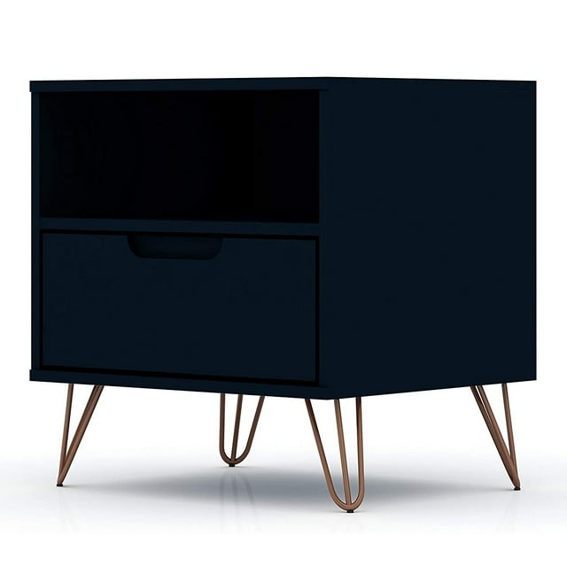Manhattan Comfort Rockefeller 1.0 Modern Nightstand Table, Tatiana Midnight Blue