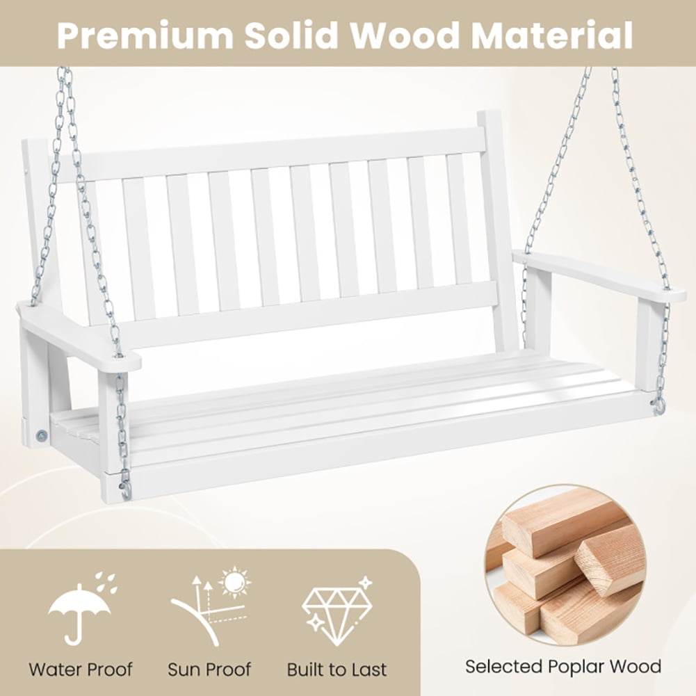 Aimee Lii 3-Person Wooden Outdoor Porch Swing with 800 lbs Weight Capacity, Swing Chair Outdoor, White Aimee Lii 3-Person Wooden Outdoor Porch Swing with 800 lbs Weight Capacity, Swing Chair Outdoor, White