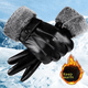 thumbnail image 4 of Guantes de cuero para hombre, de invierno, con forro polar, gruesos y cálidos, para montar en motocicleta, impermeables, a prueba de viento, con pantalla táctil para exteriores, 4 of 5