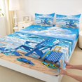 thumbnail image 4 of Castle Fairy Cartoon Beach Lounge Chair Queen Sheets 4 Pieces,Seagull Ocean Wave Print Queen Sheet Sets,Blue Yellow,1 Fitted Sheet,1 Flat Sheet and 2 Pillowcases, 4 of 6