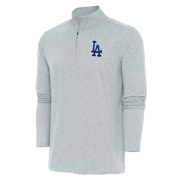 Men's Antigua Heather Gray Los Angeles Dodgers Hunk Quarter-Zip Pullover Top