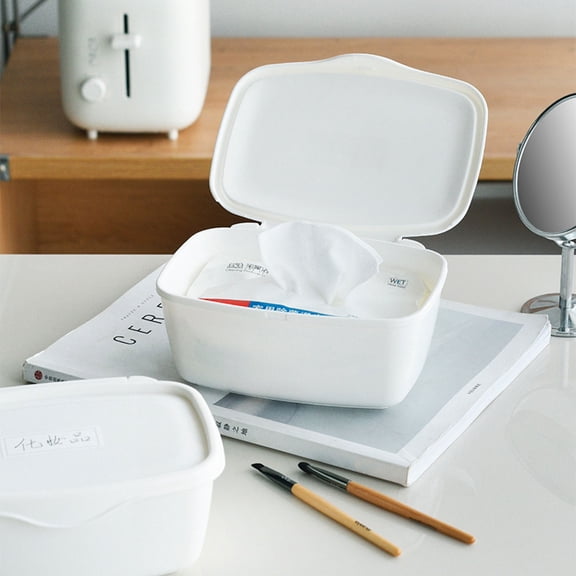 Plastic Wet Wipes Storage Box - Lidded Desk Wipe Dispenser with Fresh Seal, Wipes Container for Bathroom Kitchen Tabletop, Reusable Wet Tissue Case for Home Daily Use, 6*4*3in, White
