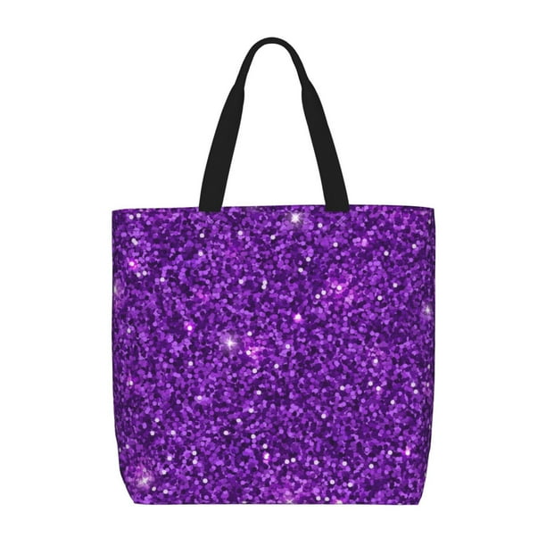 Fotbe Purple Glitter Bolsa Tote con Estampado para Mujer, Bolsos con Cremallera, Bolsa de Hombro Casual de Gran Capacidad con Bolsillos Internos