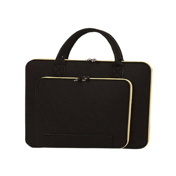 Black Felt Computer Bag, Large Capacity Laptop Sleeve, Business Notebook Carrier With Handles, Protective Inner Storage For Macbook And Tablet 16.54X11.42X1.18In 0.55Lb
