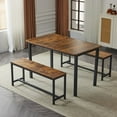 thumbnail image 5 of Ktaxon Extendable Dinner Table for 6 Dining Room Table Set Rectangle Kichen Table with Two Benches 63" W Fire Wood and Black, 5 of 8