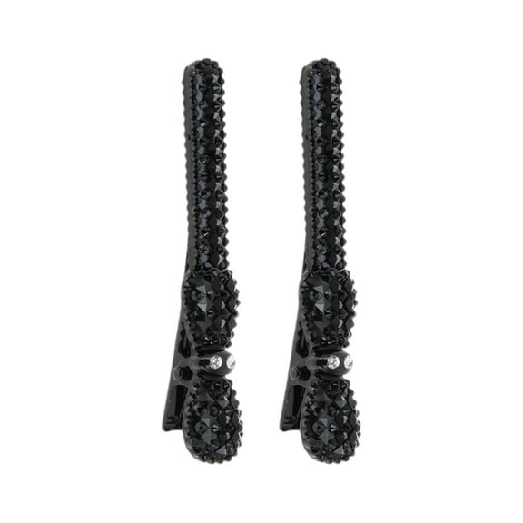 Unique Bargains 1 Pair Fashion Diamond Bow Tie Hair Clips Hairdo Clip Black