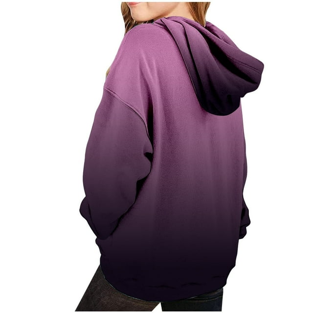 Stylish Preppy Girls Hooded Sweatshirt Oversized Long Sleeve Gradient Color Pullover
