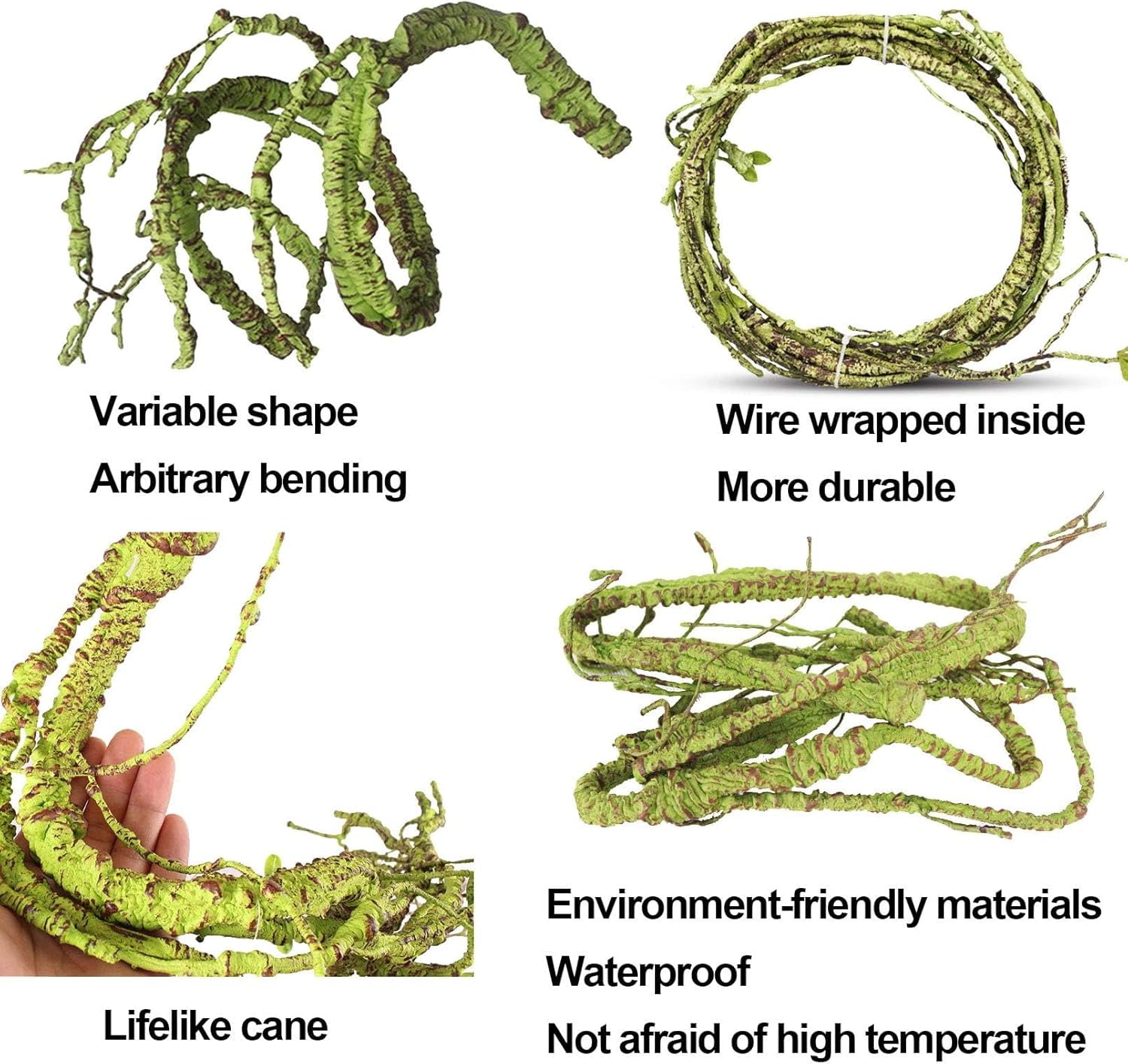 Reptile Vines Plants Flexible Bendable Jungle Climbing Vine Terrarium Plastic Plant Leaves Pet Tank Habitat Decor for Bearded Dragons Lizards Geckos Snakes Frogs and Reptiles
