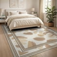 thumbnail image 3 of ODIKA 8'x10' Washable Area Rug Boho Faded Cream Tonal Shapes Beige Bordered Decorative Neutral for Living Room, Under Sectional, Family , Durable, Non-Slip, 3 of 7