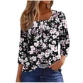thumbnail image 1 of Blusas para las Mujeres Casual, 3/4 Manga Floral Estampado Camiseta de Moda Top Hecho de Poliéster Transpirable Suave para el Uso Diario de Primavera Otoño, Tops de Blusa para las Mujeres, 1 of 9