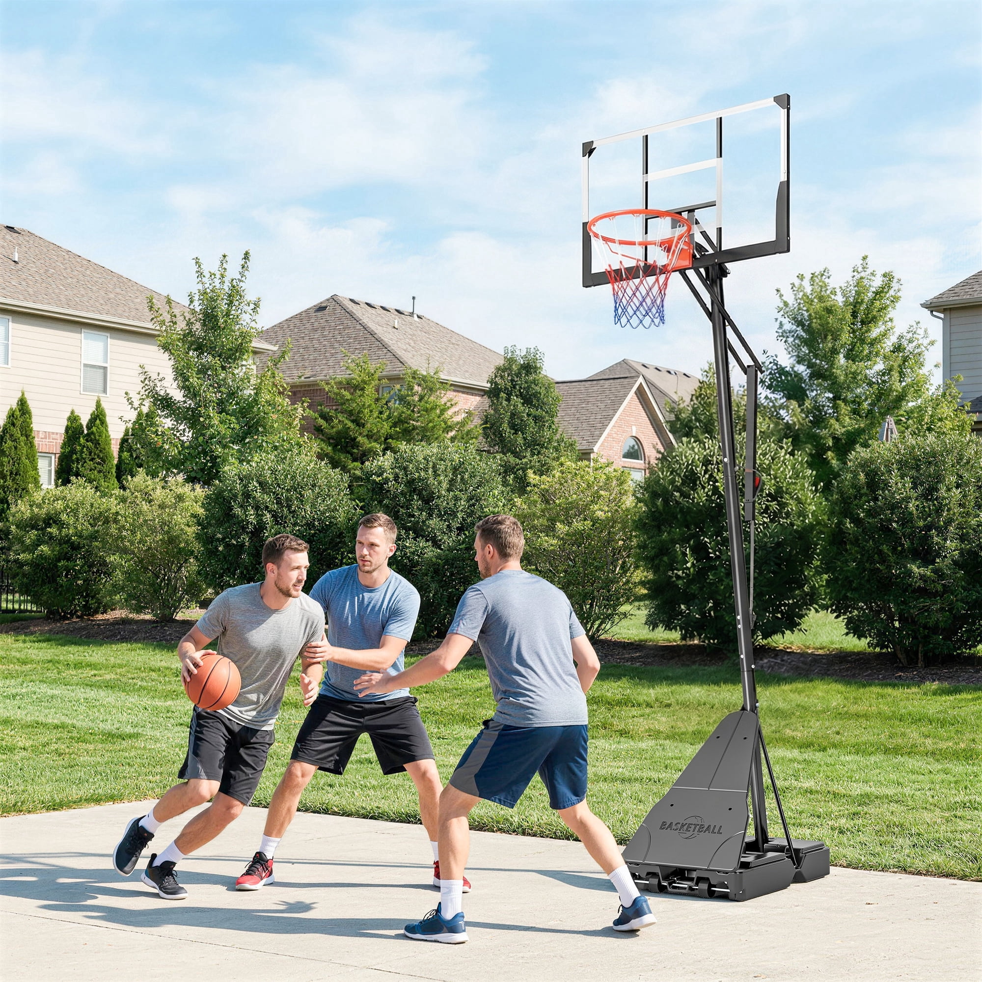Soozier Basketball Hoop Outdoor Portable, 8-10ft Adjustable Basketball Goal, 47 Inch Shatterproof Backboard w/Shock Absorbent Rim, Action Grip