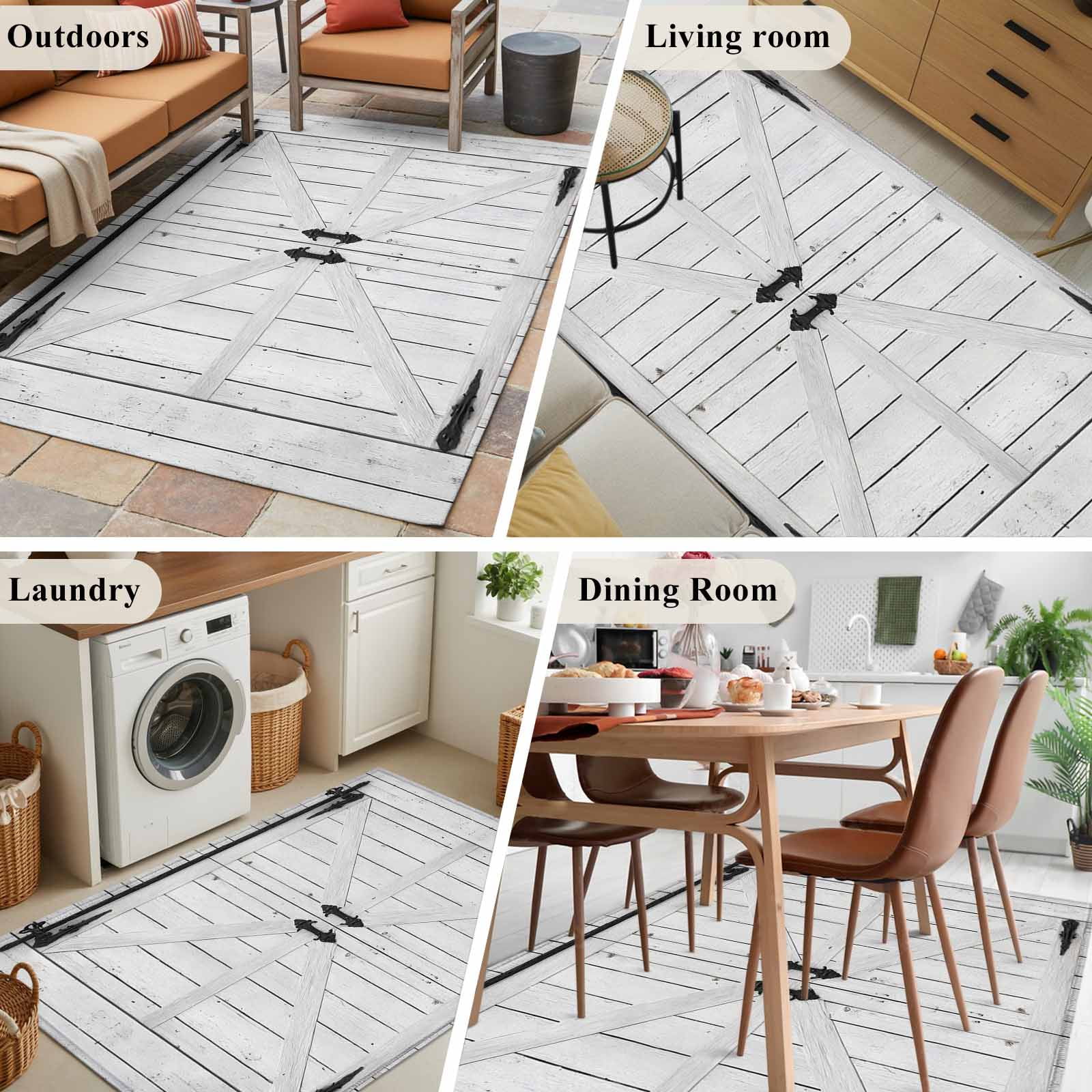 Area Rugs for Living Room Bedroom, Farmhouse Wood Grain 4'x6' Rug Washable Carpet Runner Indoor Outdoor, Vintage Country Barn Gate Grey Non Slip Accent Floor Mats Rug for Kitchen, Office