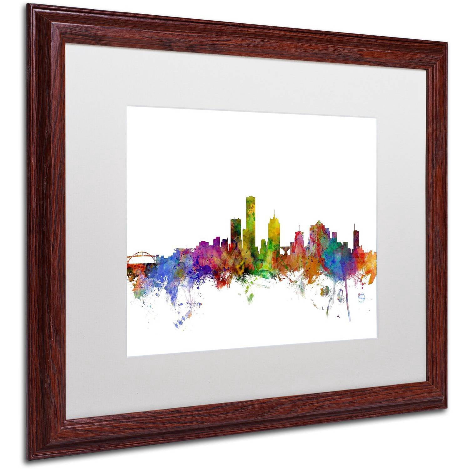 Trademark Fine Art 'Milwaukee Wisconsin Skyline' Canvas Art by Michael Tompsett, White Matte, Wood Frame