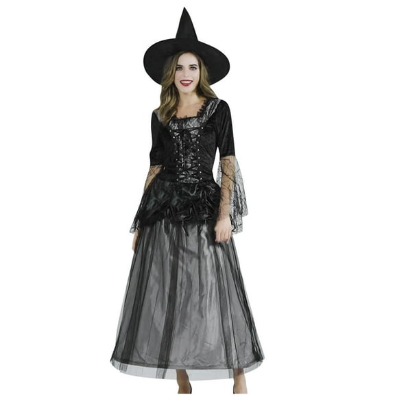 IROINNID Halloween Costumes For Women A-Line Dress Discount Prom Up Costume Long Sleeve Lace Mesh Queen Dress,Gray