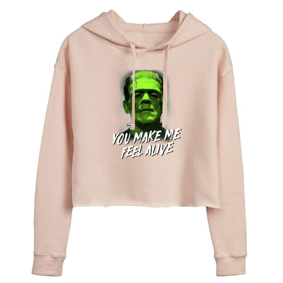 Classic Monsters - Frankenstein - You Make Me Feel Alive - Juniors Cropped Pullover Hoodie