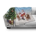 thumbnail image 3 of Santa Soft Flannel Fleece Throw Blanket, Reindeer with Jingle Bells Gather Around Father Christmas Tree with Presents, Cozy Plush for Indoor and Outdoor Use, 60" x 80", Multicolor, by Ambesonne, 3 of 6