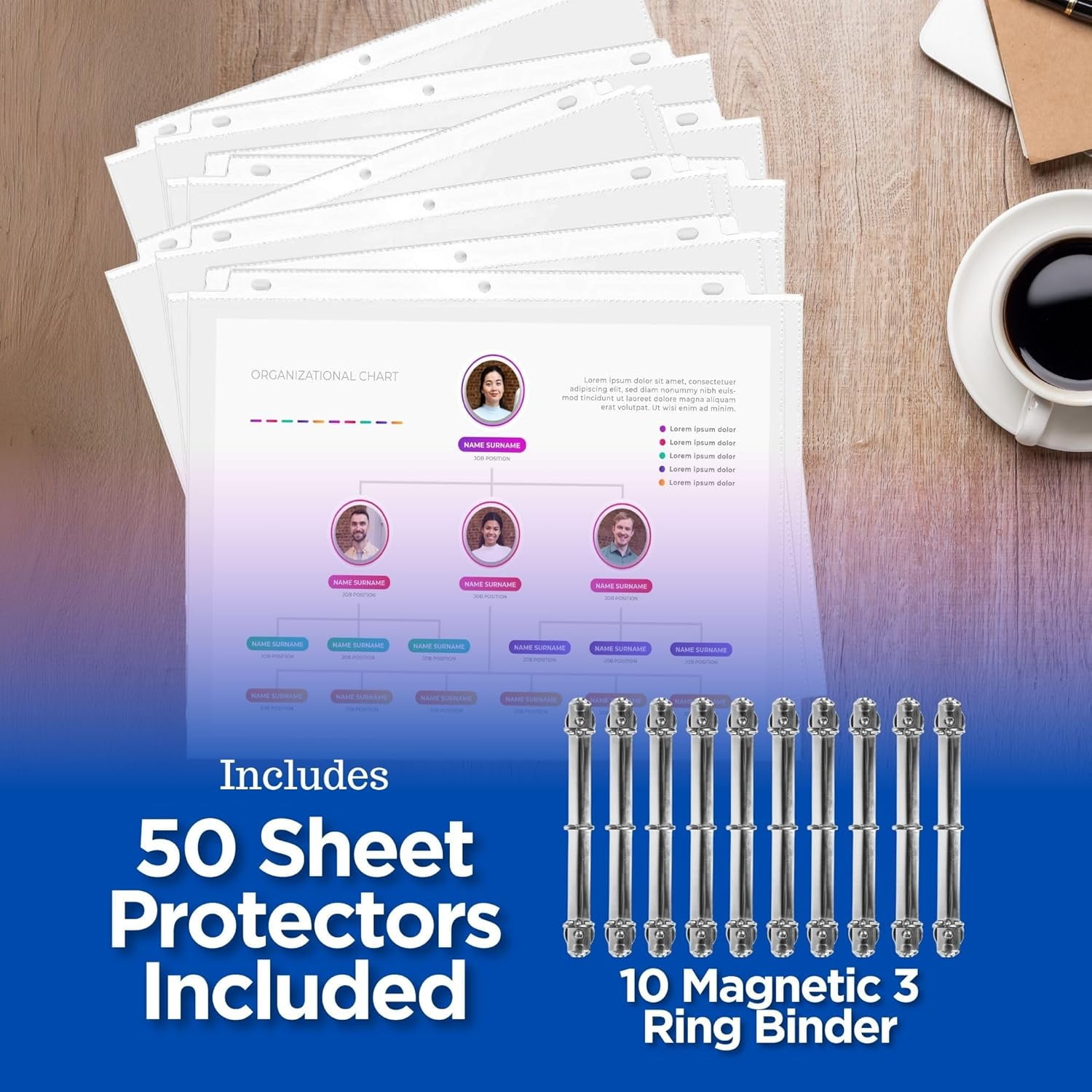 Magnetic 3 Ring Binder Locking Mechanism – 10 Pack – for Hanging 8.5 x 11 Inch Sheets of Paper