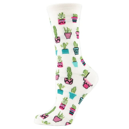 

MeMoi Potted Cacti Bamboo Blend Crew Socks Ivory One Size