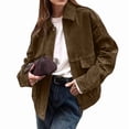 thumbnail image 3 of Women'S Faux Suede Jacket Spring and Autumn Long Sleeves Y2K Outerwear Coat with Pockets Brown M, 3 of 9