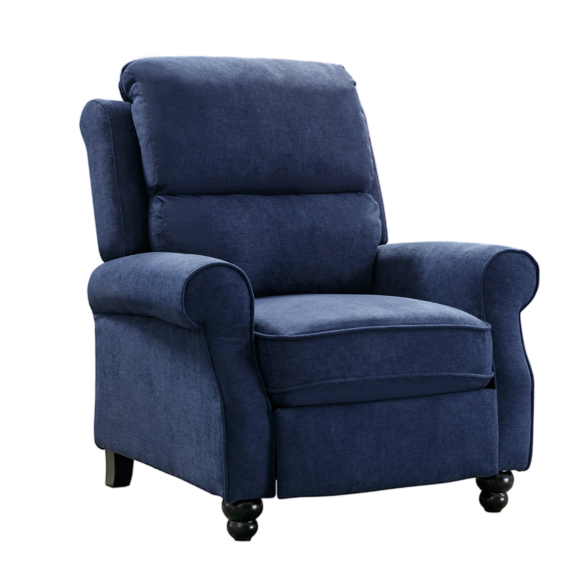 Ebello Push Back Recliner Chair – Overstuffed Textured Fabric Wingback Recliner, Adjustable Manual Reclining Sofa Chair for Living Room, Bedroom (Blue)