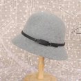 thumbnail image 3 of Sombrero de mujer Otoño e Invierno Sombrero de lana Sombrero de copa de lana para mujer Estilo coreano Cinturón multicolor Sombrero de pescador Elegante sombrero de lavabo con cúpula, 3 of 6