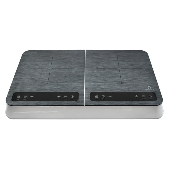 Parrilla de inducción magnética SUPRA de 2 quemadores con cubierta de vidrio templado color blanco