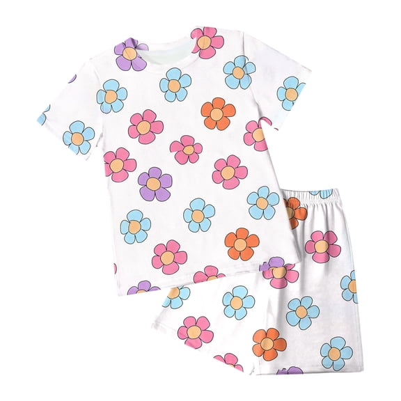 Toddler Baby Girls Summer Outfits Short Sleeve Cartoon Print T-Shirt Tops & Shorts Sets 2pcs Baby Girls Summer Clothes For 1t 2t 3t 4t 5t 6t 7t Children,Knit 9-10 Years