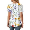 thumbnail image 6 of Women's Summer T-Shirts New Fashion Floral Prints Top Loose Round Neck Chest Pleated Shirts Womens Casual Short Sleeve Blouses Pullover Tops, 6 of 6