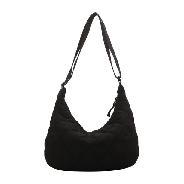 Bolso Informal A Cuadros para Mujer Bolsos Diarios Suaves Acolchados Gran Capacidad (negro)