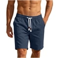 thumbnail image 5 of Men's Casual Summer Shorts Elastic Waist Drawstring Lightweight Cotton Linen Beach Lounge Wear with Side Pockets Comfortable Everyday Relaxed Fit Bottoms, 5 of 6