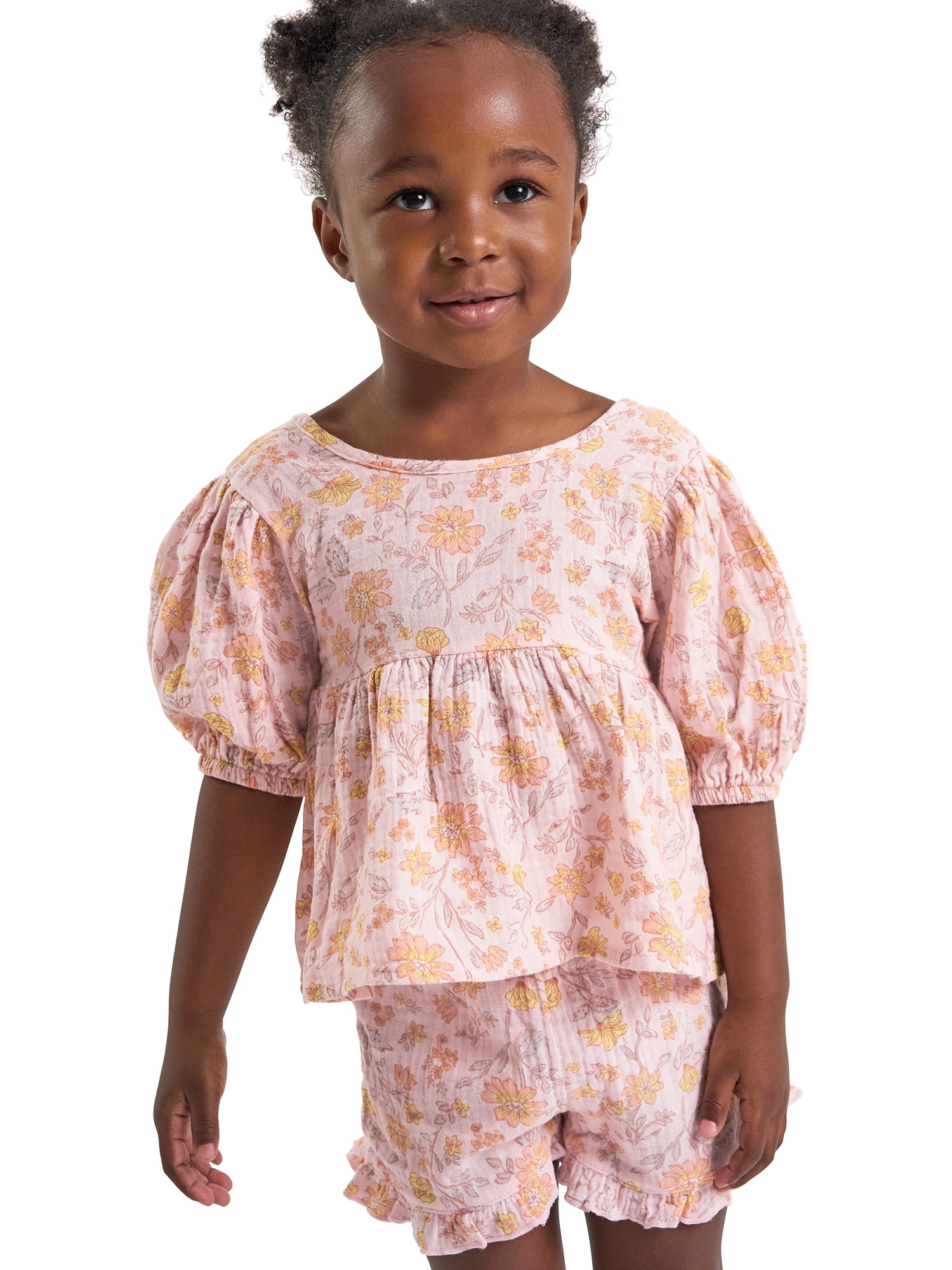 Modern Moments by Gerber Toddler Girl Top and Short Outfit Set with Crossback Detail, 2-Piece, Sizes 12 Months - 5T