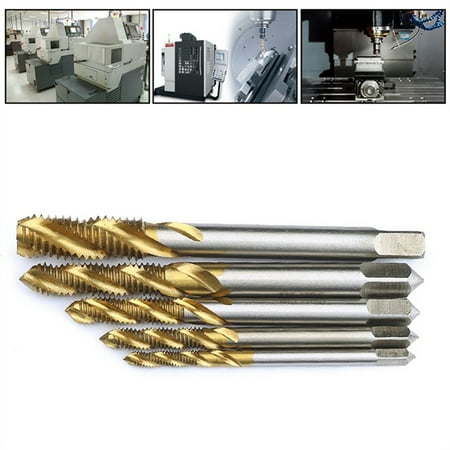 

Porfeet 5Pcs/Set Titanium Spiral Flute Tap M3 M4 M5 M6 M8 High Speed Steel HSS Screw