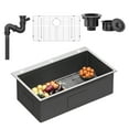 thumbnail image 6 of Craftian 33" Drop-In Black Stainless Steel Kitchen Sink, Single Bowl, Top Mount with Bottom Grid, 6 of 10