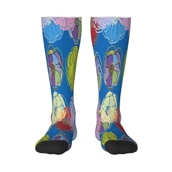Vsdgher Colorful floral Knee Socks, High Socks Long Stretchy Sock Women Knee High Stocking, Long Socks for Women