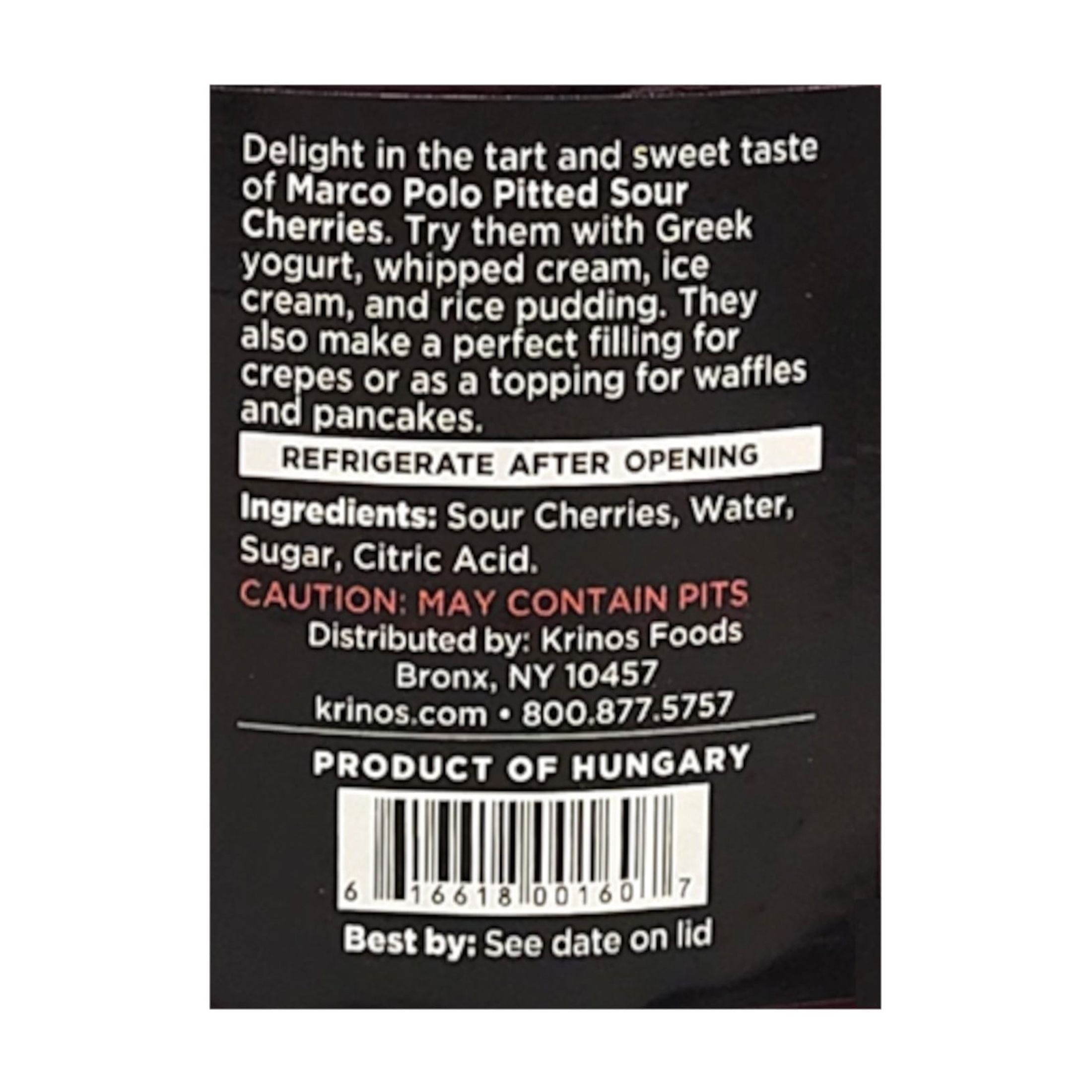 Marco Polo Brand Pitted Sour Cherries, All Natural, 24 oz