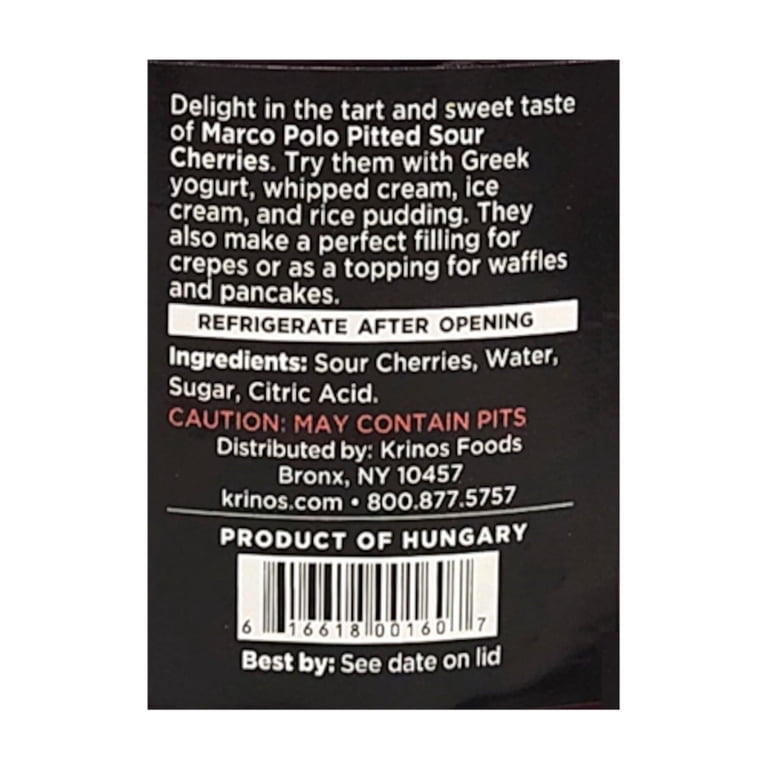 Marco Polo Brand Pitted Sour Cherries, All Natural, 24 oz