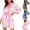 Pink, variant on uublik Short Robe for Women Long Sleeves Loungewear Dress Soft Sleepwear Housecoat Nightgown Bathrobe Black