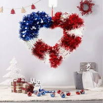 YANHAIGONG Patriotic Heart Shaped Front Door Wreath,Shiny Rustic Decorative Red White andBlue 4th Of July Decoration,Memorial Day Indoor Outdoor Home Decor ,Patriotic American Wreath for Front Door