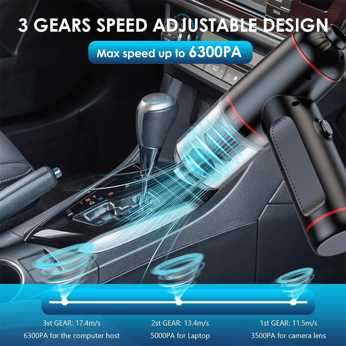 Cordless Handheld Vacuum Cleaner, Car Vacuum Cleaner, Vacuum Cleaner Blower Vacuum Pump 3-In-1, for Pets, Cars