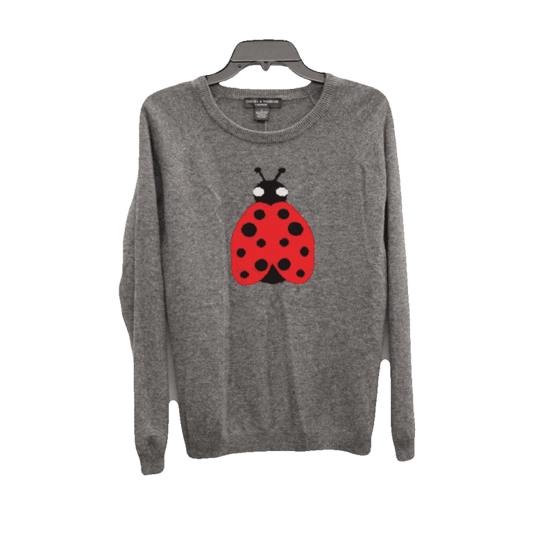 Chelsea and Theodore Women s Gray Ladybug Cashmere Sweater Size L