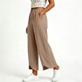 thumbnail image 6 of HomeDM Wide Leg Capri Pants for Women Casual Loose High Waisted with Pockets Khaki Athletic Work Trousers Size L, 6 of 7