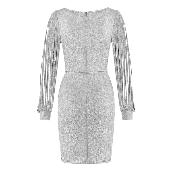 Women's Fringe Dress V Neck Sequin Long Sleeve Formal Warp Dress Slim Fit  Bodycon Evening Midi Pencil Dresses - Walmart Business Supplies
