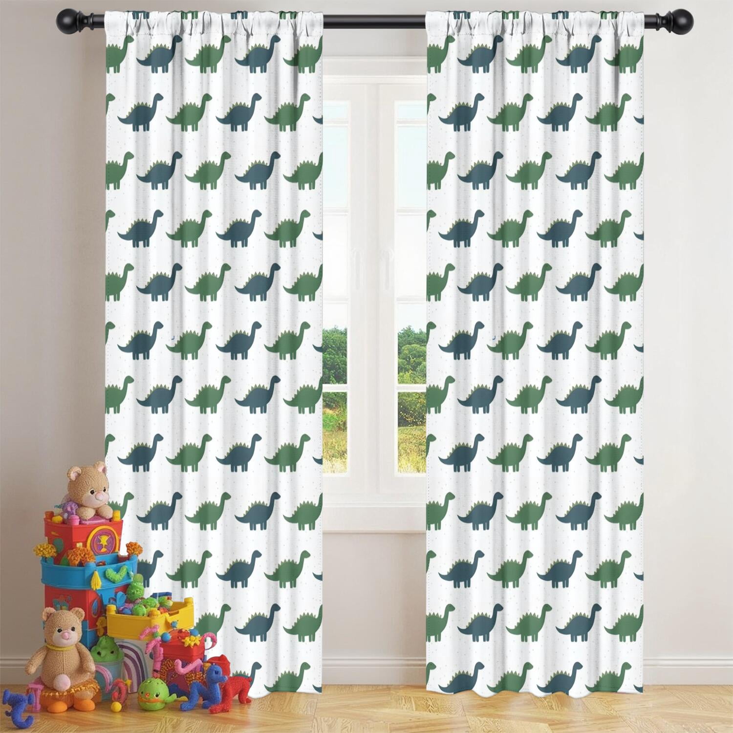 Blackout Kids Curtains,Green Blue Dinosaurs Pattern Childrens Insulated Curtains Set Of 2,Bedroom Essentials,Toddler Room Decor 42"x84"