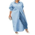 thumbnail image 3 of Trench-Coat Long Décontracté pour Femmes Hauts Couleur Unie Manches Longues Classique Col à Revers Chemise Longue, 3 of 6
