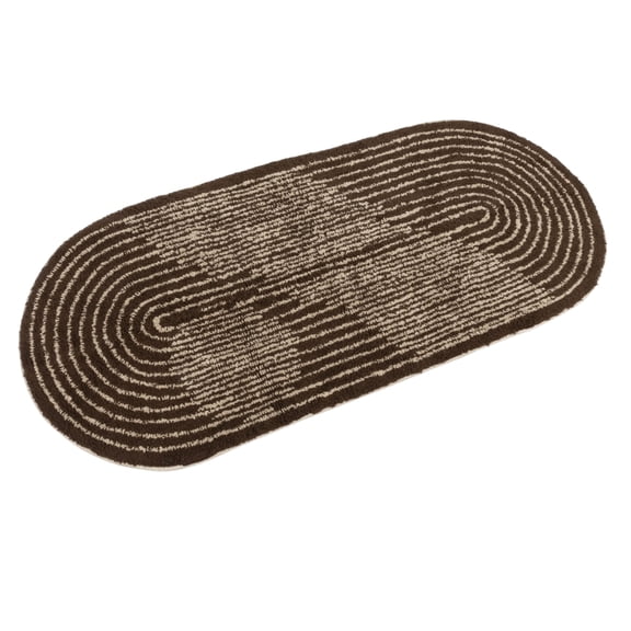 Bloomingville Modern Oval Cotton Tufted Rug with Woven Line Design, Brown and Ivory