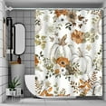 thumbnail image 4 of Oioii Fall Autumn Halloween Thanksgiving Shower Curtain, Waterproof Fabric with Pumpkins Maple Leaves Design Shower Curtains Set, Non-punching Bathroom Curtain Decor, 4 of 6